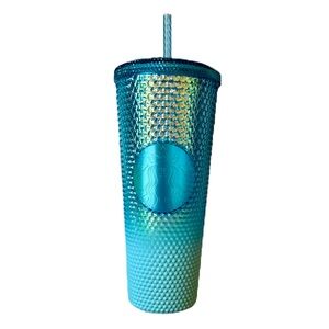 Starbucks iridescent metallic look, studded aqua teal blue Tumbler NWOT acrylic